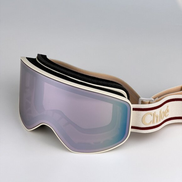 Chloé CH0072S 001 – White Beige Ski Mask Sunglasses Violet Mirror ZEISS Lens - Picture 6 of 16